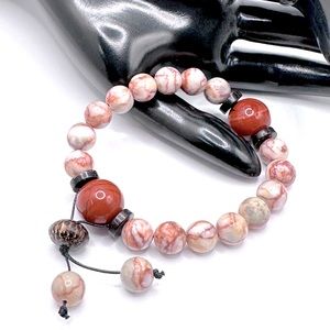 RED VEIN JASPER + RED JADPER NATURAL BRACELET size 7”